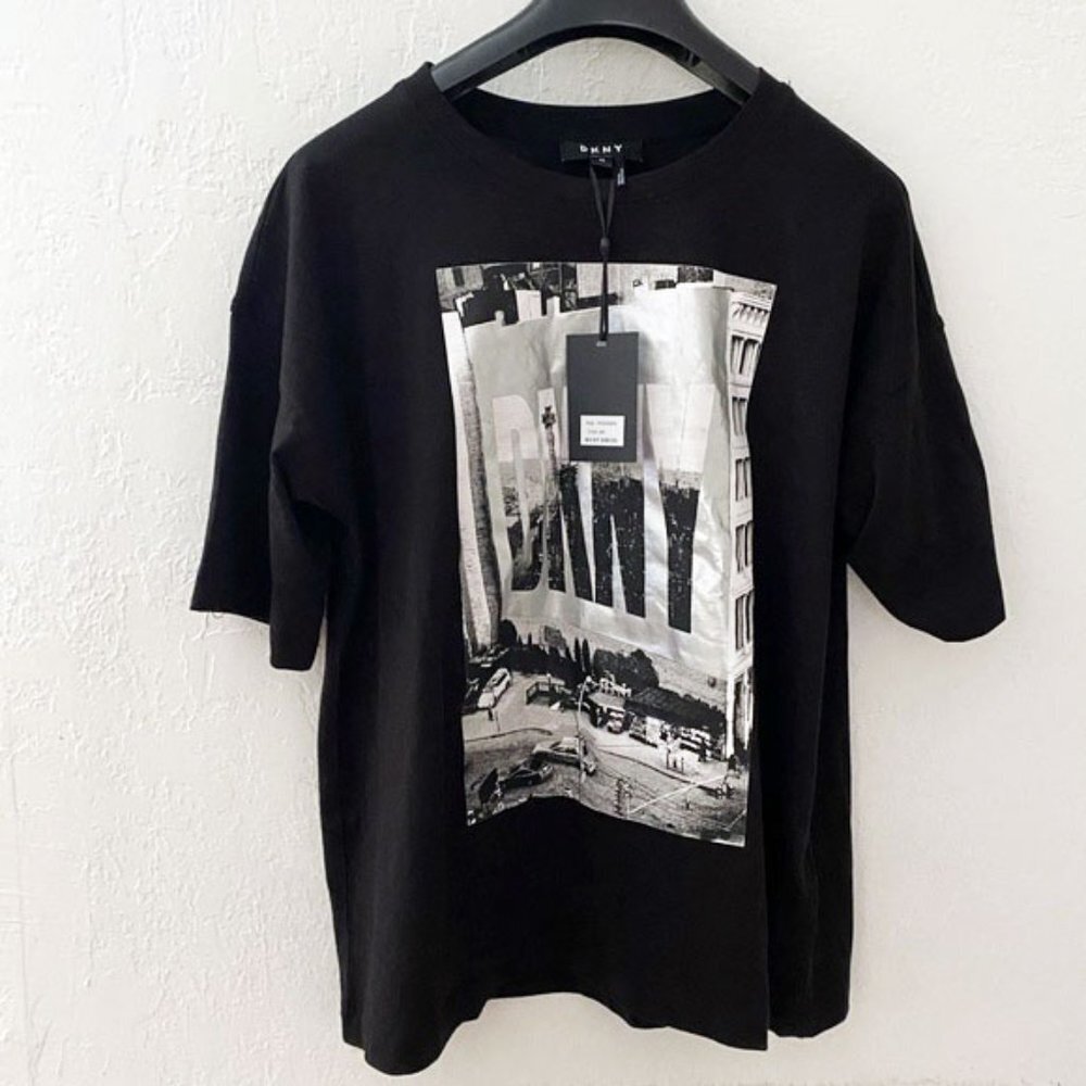 DKNY Black Graphic New York street Scape T shirt - Picture 1 of 3